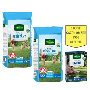 Gazon Ultra Résistant Label Rouge – Lot de 2 Sacs de 5kg + 1 Boîte de Gazon Ombre 250g Offerte – Vilmorin